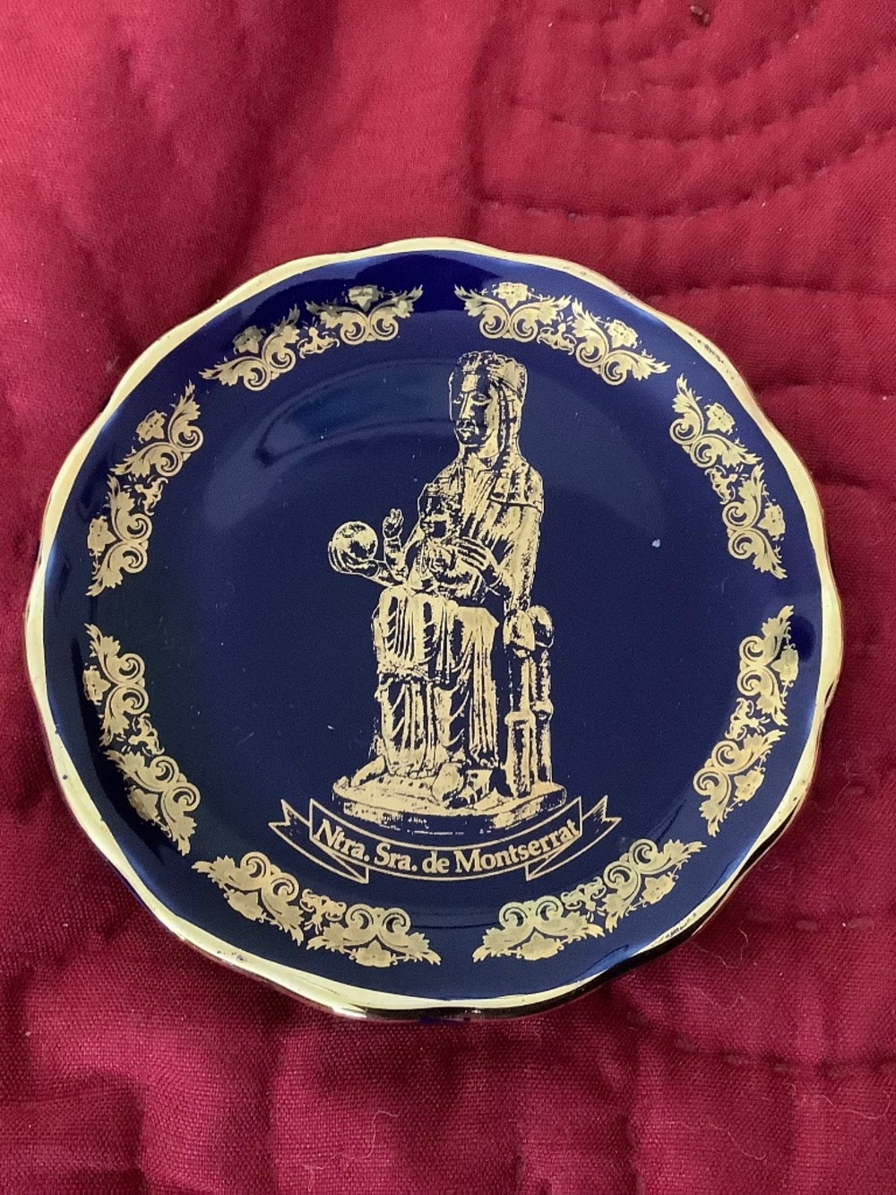 VINTAGE Ntra. Sra. De Montserrat Decorative Plate with Gold Trim